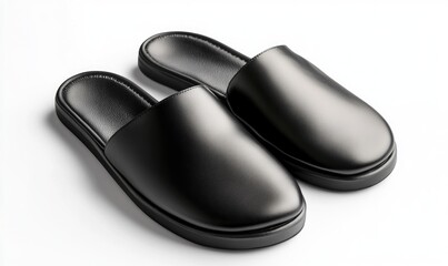 A pair of black slippers with a black sole