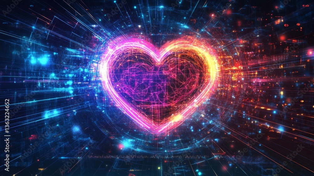 Poster dynamic heartbeat of love abstract digital art virtual space graphic design colorful environment clo