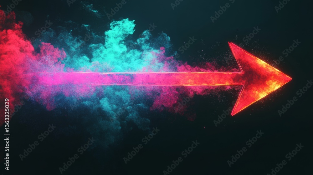 Poster dynamic colorful arrow signifying direction and movement abstract digital art vibrant environment ey