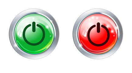 OFF ON. Icon button on-off. 3D spherical on/off button and icon