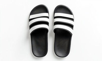 A pair of black and white flip flops