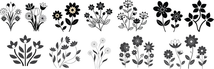 "Floral Silhouettes Bundle | Black and White Botanical Clipart & Vector Flower Designs"