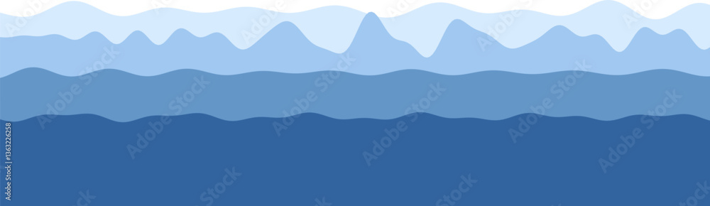 Poster abstract blue wave patterns in layers of varying shades.
