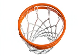 Looking Up at a Basketball Hoop with Net on a White Background