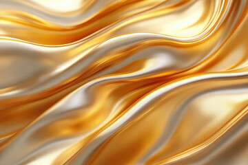 Gold silk fabric shining under soft light, creating a luxurious and elegant texture for backgrounds or design purposes.