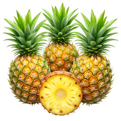 Fototapeta premium Juicy Pineapple Slices Fresh Tropical Fruit on white background 