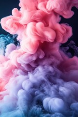 Fototapeta premium Ethereal pink and blue smoke cloud swirling in dark background abstract art photography captivating beauty dreamy texture artistic vibrant color