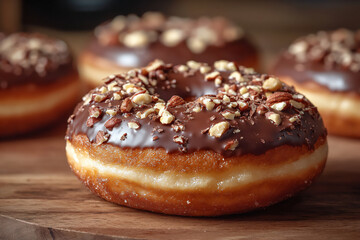 macro shot focusing on the texture of the nuts and the glossy chocolate gl