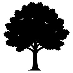 oak tree black silhouette vector, Simple silhouette Design vector icon with white background.