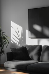 A cozy living room with shadows creating a calming ambiance.