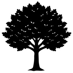 oak tree black silhouette vector, Simple silhouette Design vector icon with white background.