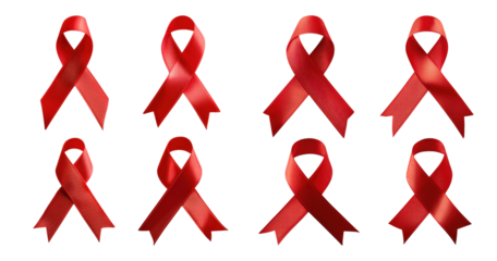Collection of Red Ribbons for Awareness and Support Campaigns, PNG bundle collection, Isolated on Transparent Background