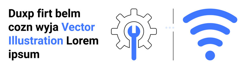 Gear with wrench symbol next to wireless signal icon showcasing technology, settings, connectivity, repair services, innovation, communication, digital tools. Ideal for tech services simple landing