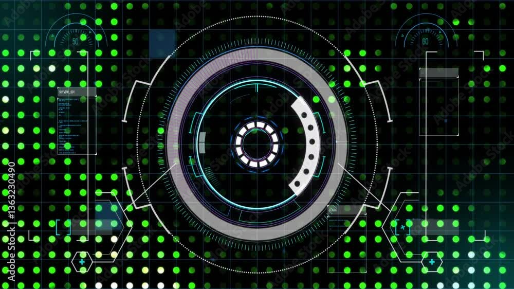 Aufkleber animation of futuristic digital interface with circular patterns in school setting