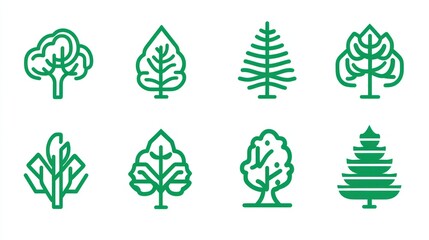 Obraz premium Green tree icons; nature, design elements, foliage, environment, website, illustration