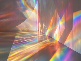 Rainbow light reflections on wall