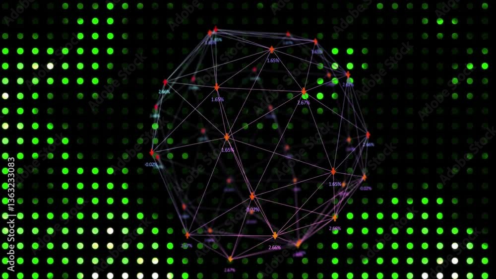 Poster animation of geometric network with data points on green and black background