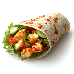 Delicious chicken wrap with fresh vegetables and toasted tortilla