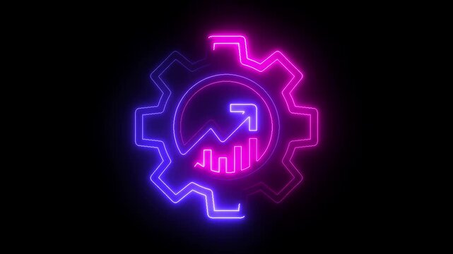  Strategy and Growth &ndash; Gear with Analytics Arrow on glowing neon line  animation.Spinning Gear with Profit Arrow and Chart .