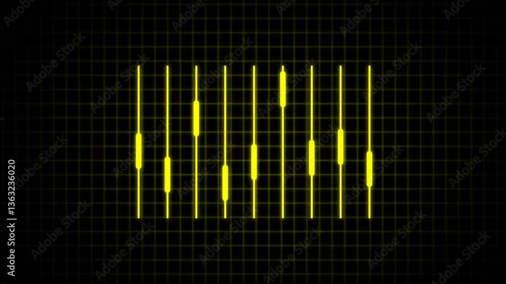 Poster yellow color audio sound system controlar animation. audio bars amplifier equalizer equipment animat