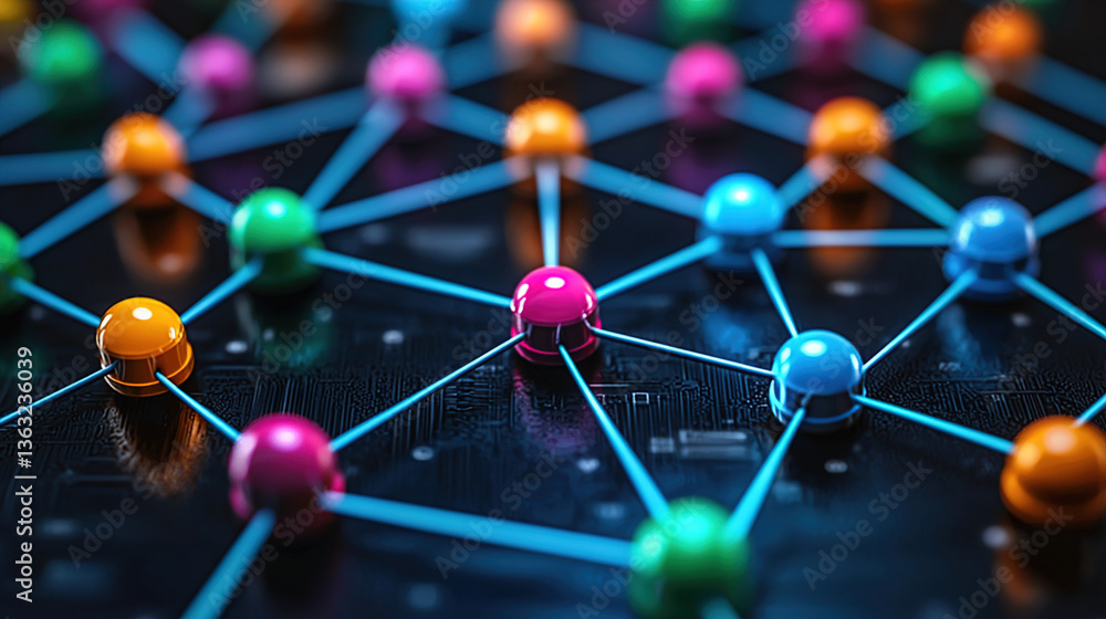 Aufkleber colorful network connections illustrating data flow and interaction in a digital landscape during a 