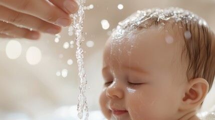 Close-up of baptismal water being poured over baby's head
