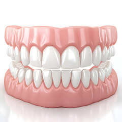 Obraz premium Perfect white teeth showing gums on white background