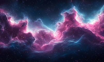 Fototapeta premium Cosmic clouds of pink and blue swirl in a mesmerizing nebula, stars twinkling in the vast expanse of space. A breathtaking celestial landscape.