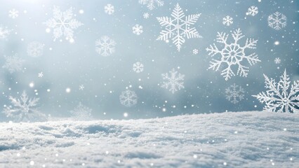 Frosty Winter Scene with Snowfall and Delicate Snowflakes