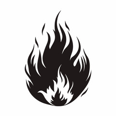 Fire flame silhouette vector, black isolated burning heat icon