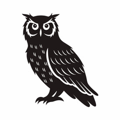 Owl silhouette vector illustration of a nocturnal bird perched isolated on a white background