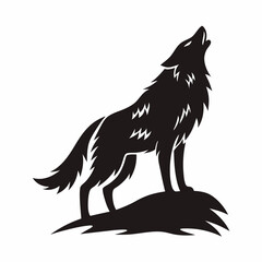 Howling wolf silhouette vector isolated, black wild animal design for creative projects