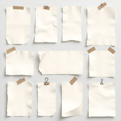 Fototapeta premium Collection of Blank Paper Notes with Various Textures and Attachments for Creative Design