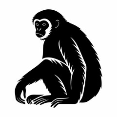 Monkey silhouette vector illustration of a primate sitting isolated on a white background