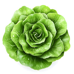 Obraz premium Fresh green lettuce growing in a rose shape with water drops