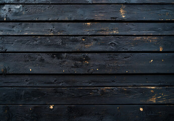 Black wood background, textured dark black wooden tabletop view. Black wood texture for design and decoration. Flat lay. Dark gray wooden wall surface. Copy space, high quality.