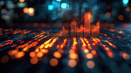 Visual representation of financial data on a digital background with glowing elements and intricate details