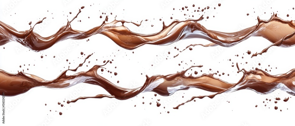 Poster dynamic chocolate splash on white backdrop capturing fluid motion and rich texture in a visually app