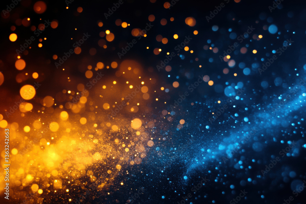 Poster abstract background with orange and blue bokeh lights creating a dynamic and energetic feel