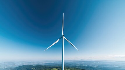 capture serene landscape featuring wind turbines beneath clear blue sky blades gently spinning to harness power of