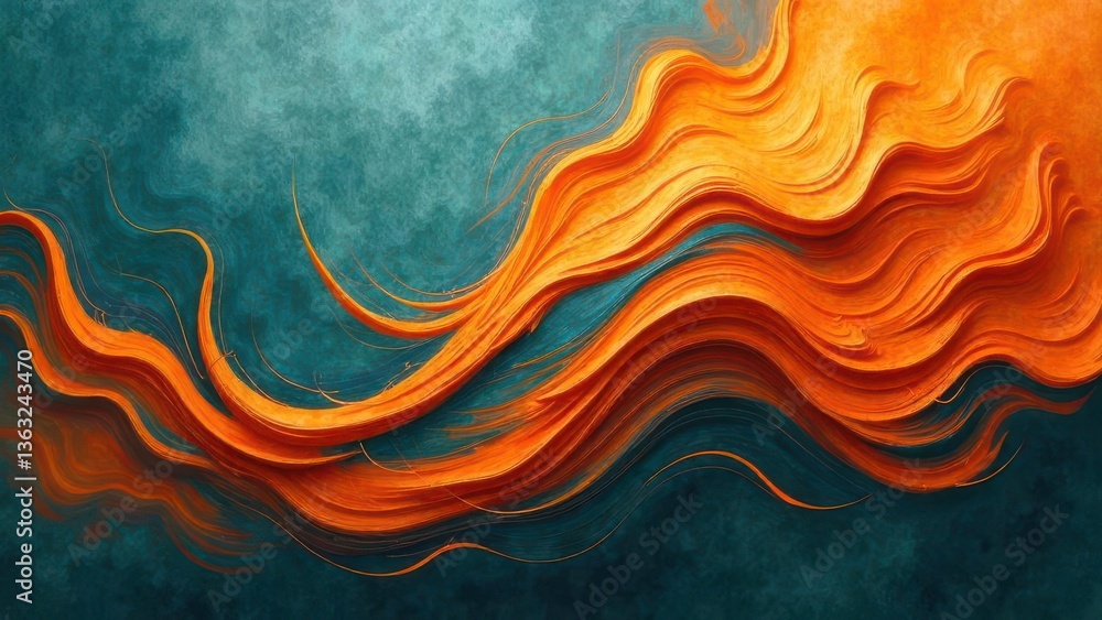 Poster fluid saffron waves ripple gracefully across a serene aquamarine canvas creating a mesmerizing contr