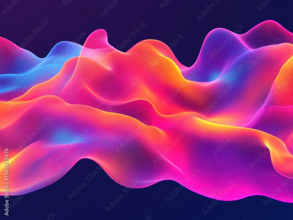 Poster abstract luminous wave design with vibrant gradient colors on dark background for modern technology