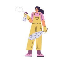 Cleaning with Woman Character Standing with Duster and Spray Do Cleanup Vector Illustration