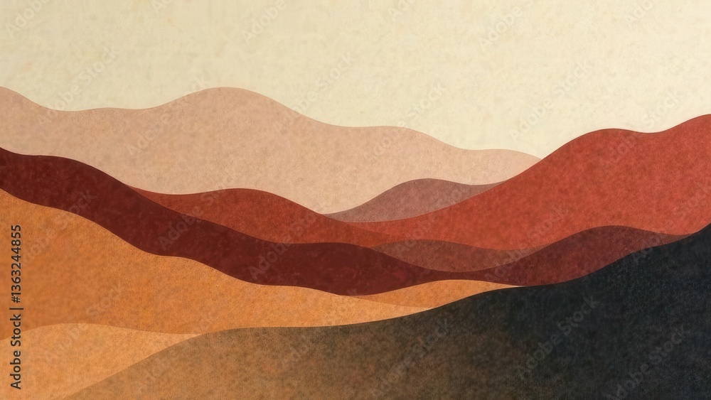 Poster smooth layers of warm colors create an abstract representation of rolling desert hills at sunset. th
