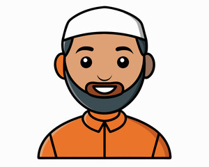 Obraz premium Traditional Muslim man vector icon, friendly Middle Eastern character with a warm smile 