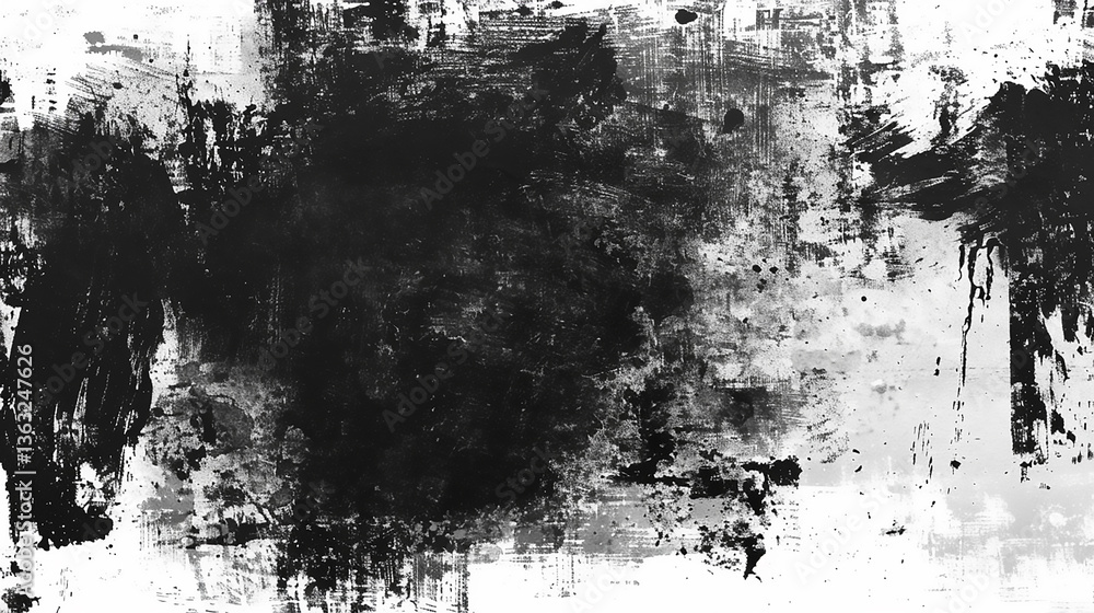 Poster abstract monochrome texture with smudges and scratches, evoking a sense of chaos and depth. black an