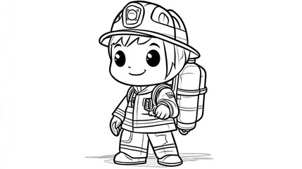 Fototapeta premium Firefighter in Uniform, Coloring Page Illustration