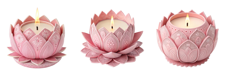 Pink Lotus Candles, 3D Render, Isolated on Transparent Background, Floral Design, Decoration, Candles, 3D rendering, Lotus