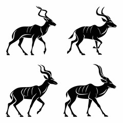 kudu icon set black silhouette vector bundle