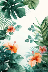 A Delicate and Minimalistic Watercolor Illustration of an Elegant Botanical Composition Featuring a Variety of Exotic Plants
